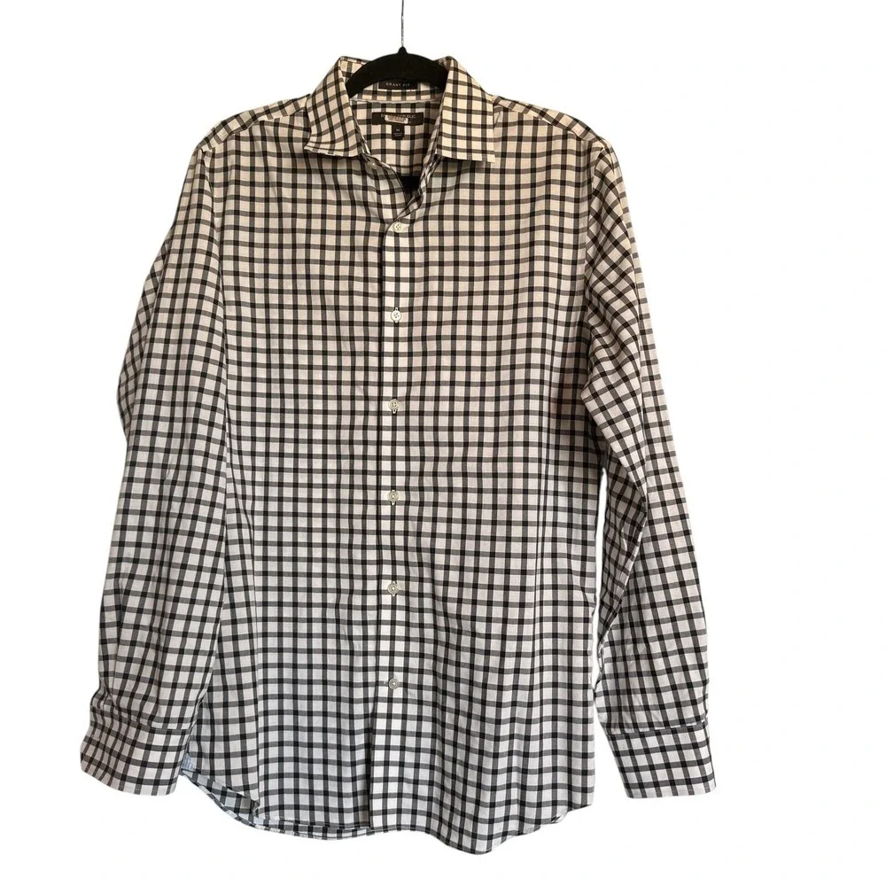 Banana Republic Men's Navy Check Dress Shirt Classic Smart Casual‎